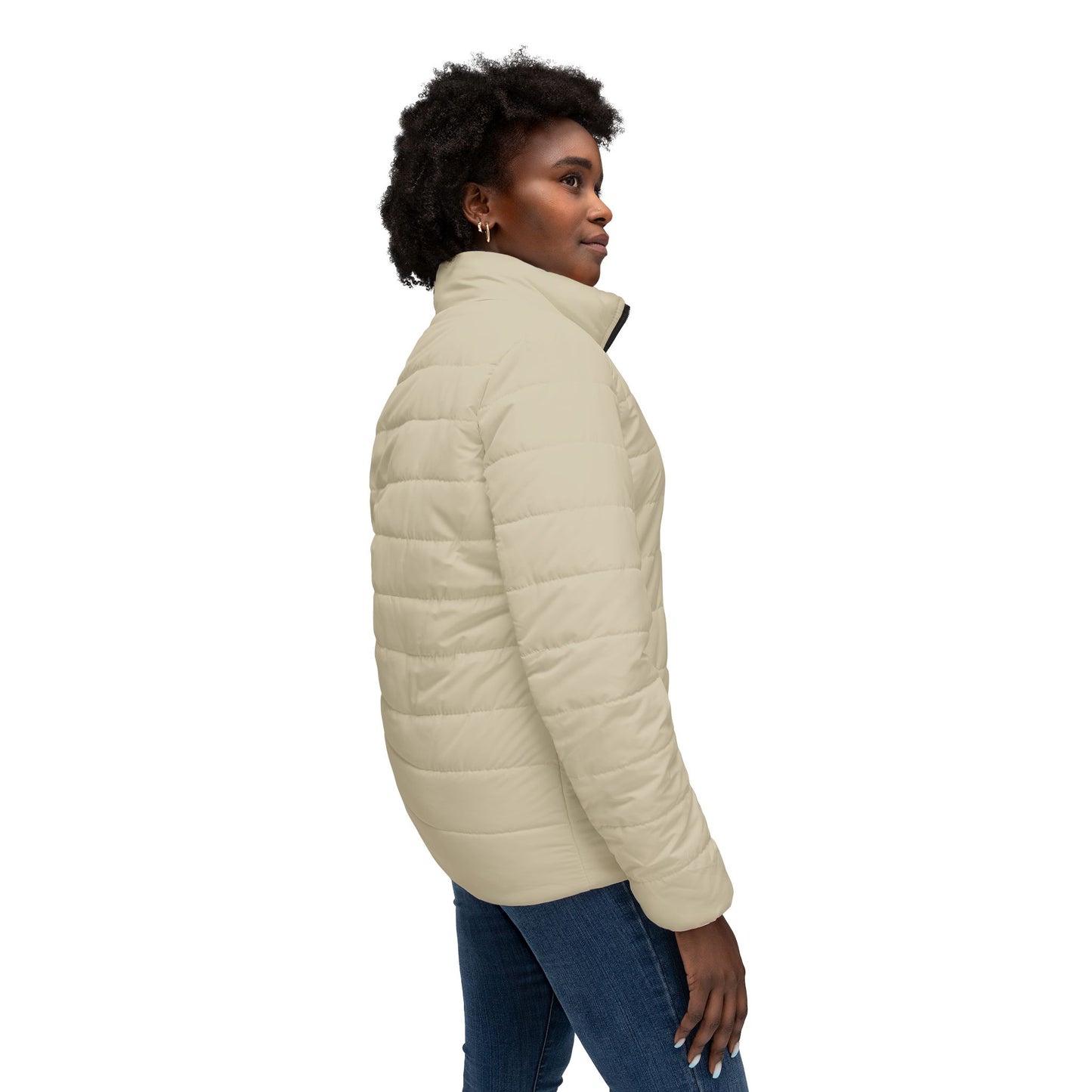 Chic Oatmeal Women's Puffer Jacket, Cozy Outerwear