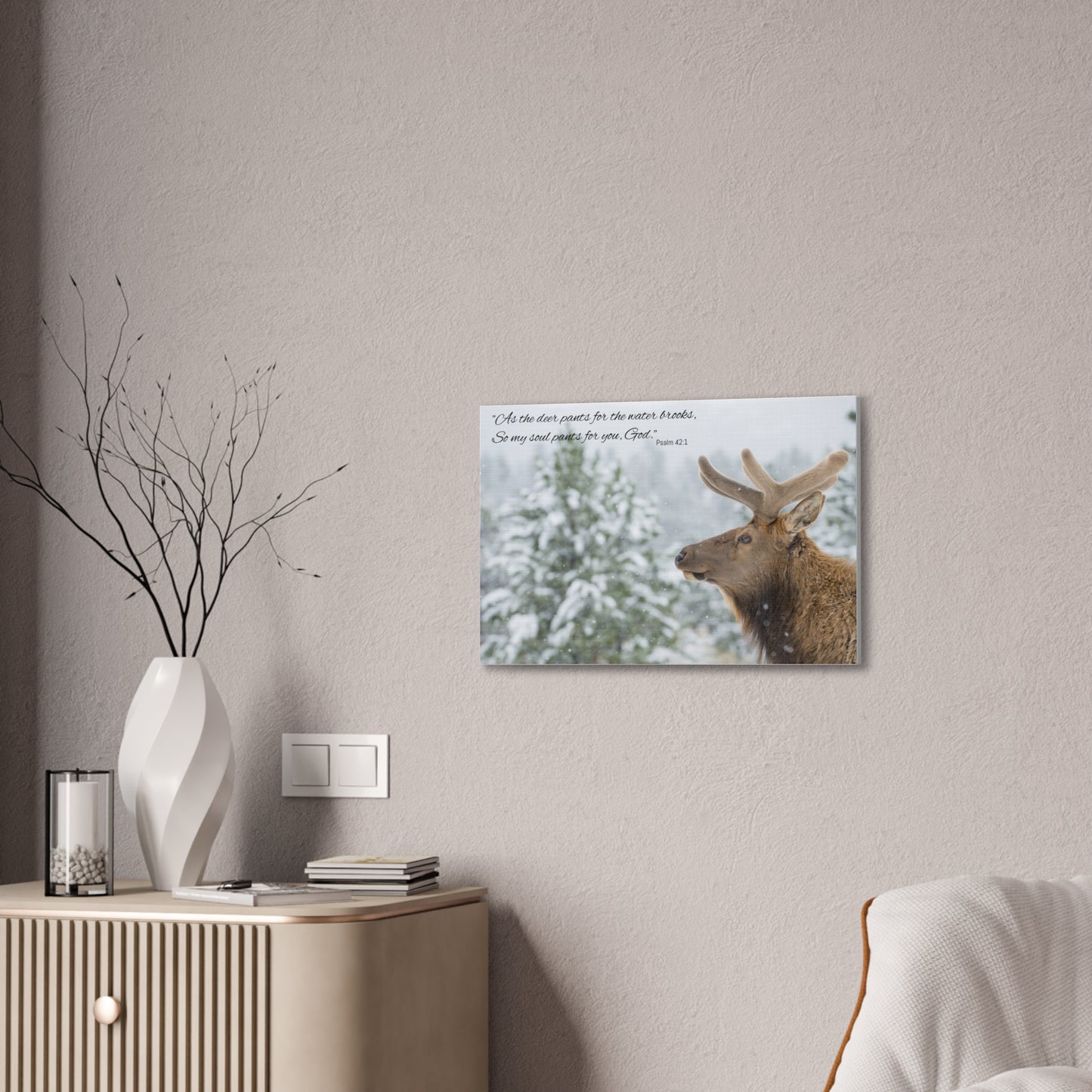 Wall Art Canvas - Deer in Snow with Psalm 42:1 Quote