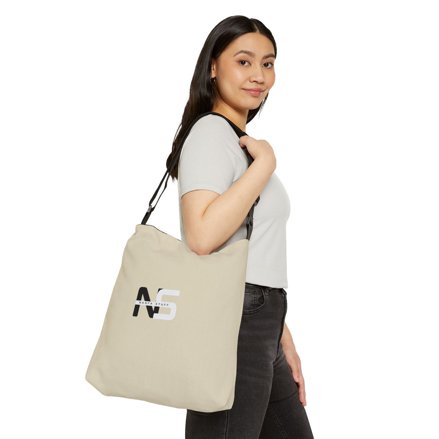 Adjustable Ecru/Oatmeal Tote Bag - Naofa Stuff Logo
