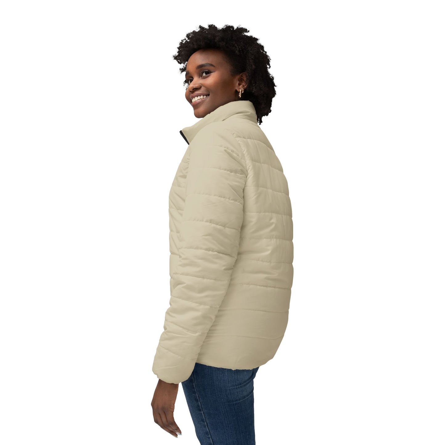 Chic Oatmeal Women's Puffer Jacket, Cozy Outerwear