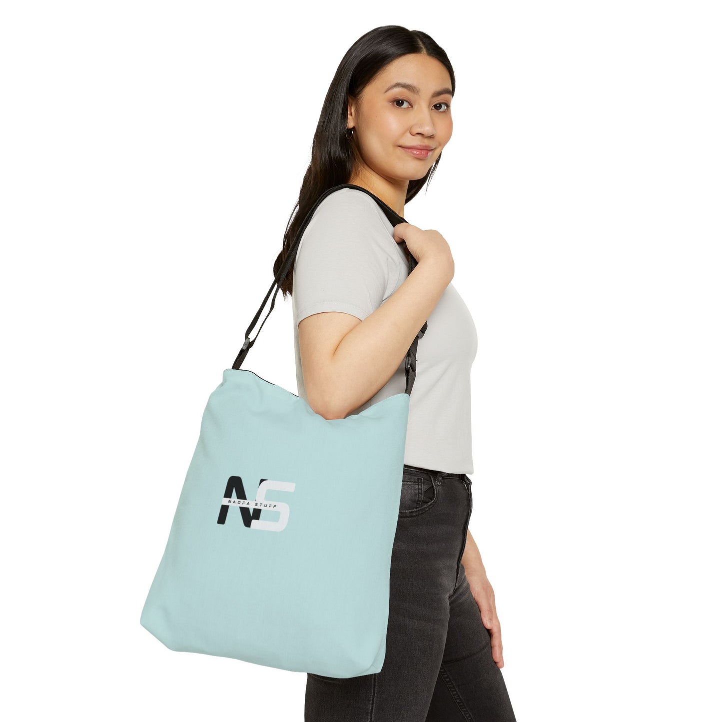 Adjustable Pastel Green Tote Bag - Naofa Stuff Logo