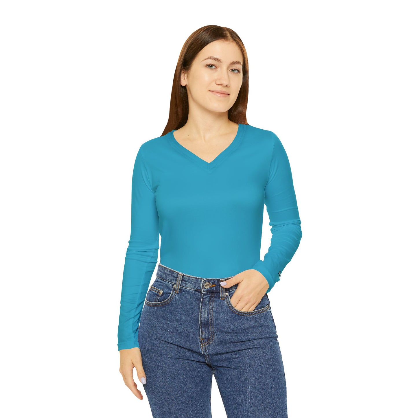 Women's Aqua Long Sleeve V-Neck Shirt XS - 4XL
