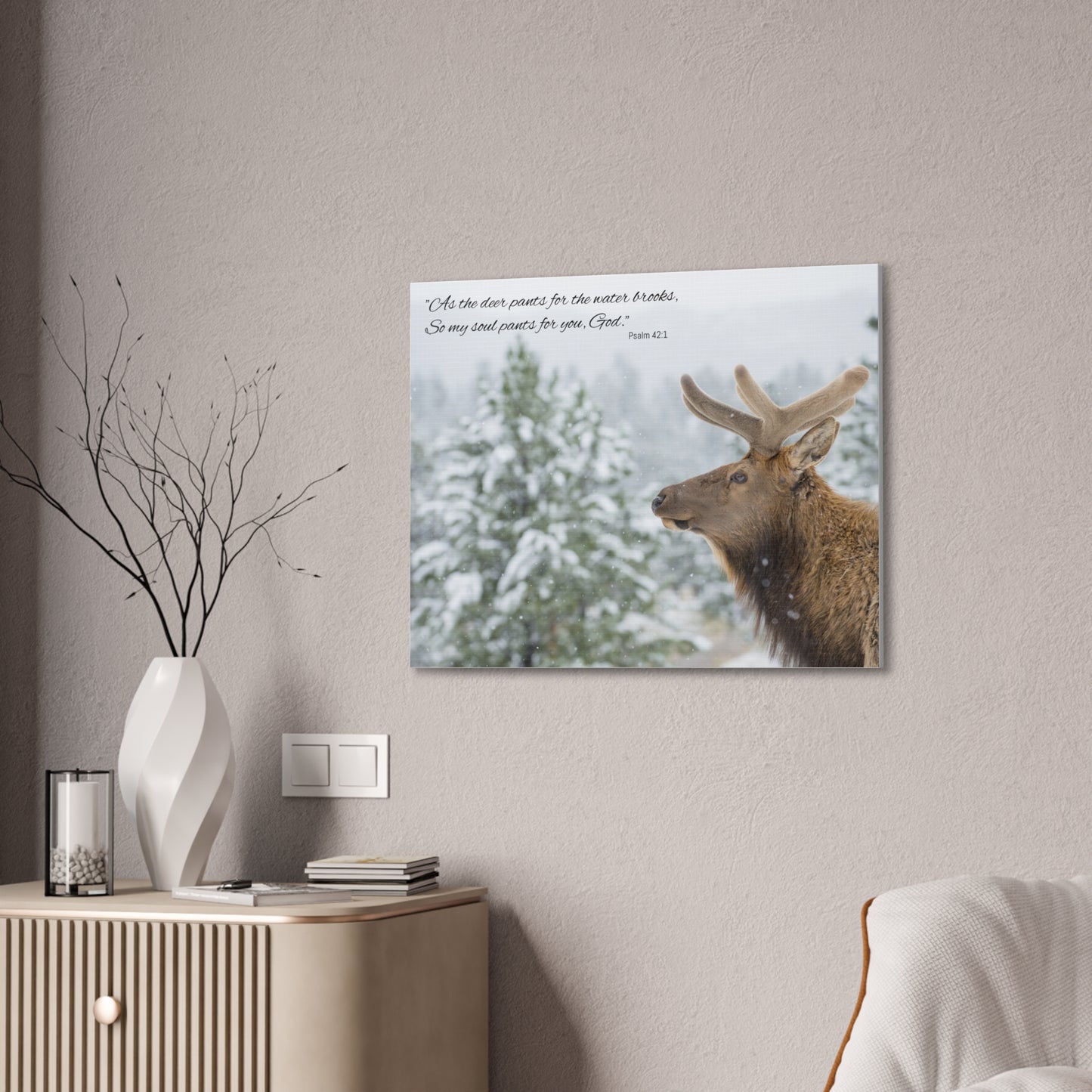 Wall Art Canvas - Deer in Snow with Psalm 42:1 Quote