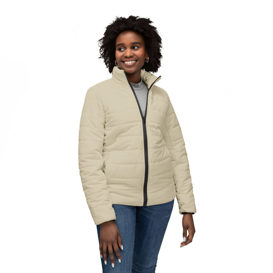 Chic Oatmeal Women's Puffer Jacket, Cozy Outerwear