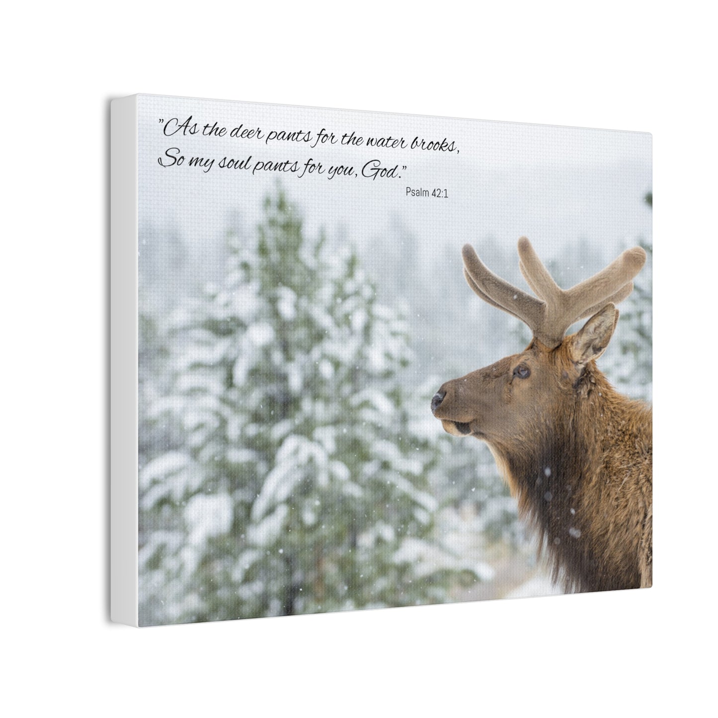 Wall Art Canvas - Deer in Snow with Psalm 42:1 Quote