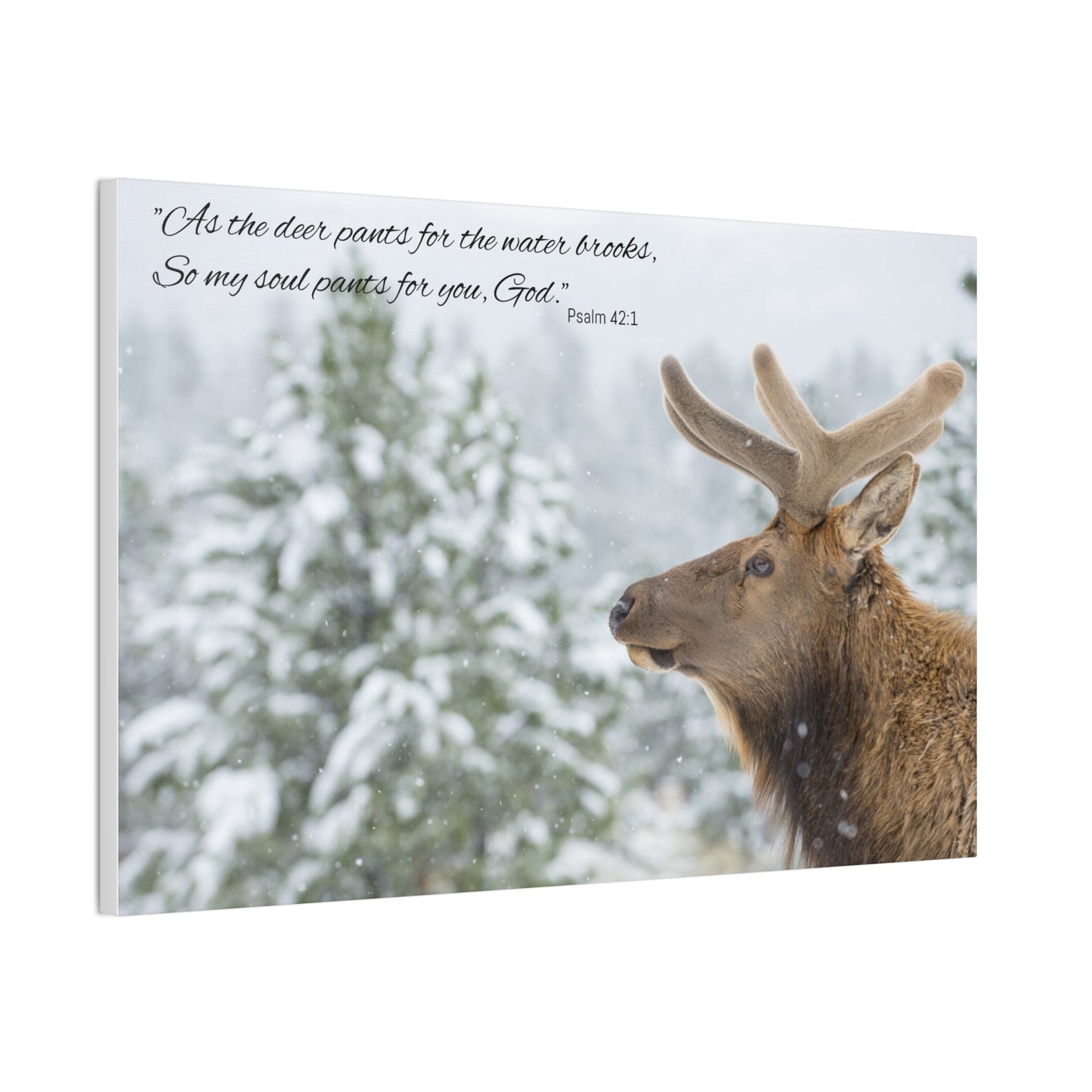 Wall Art Canvas - Deer in Snow with Psalm 42:1 Quote