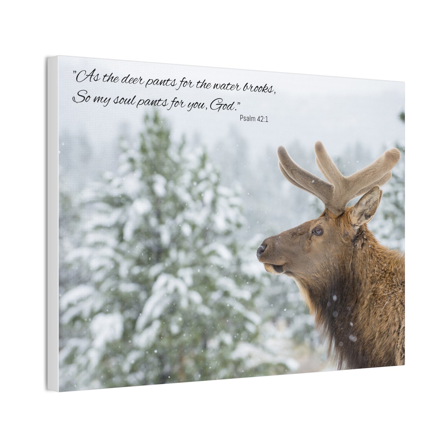 Wall Art Canvas - Deer in Snow with Psalm 42:1 Quote