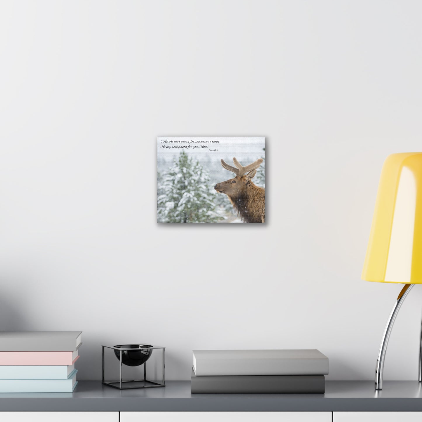 Wall Art Canvas - Deer in Snow with Psalm 42:1 Quote