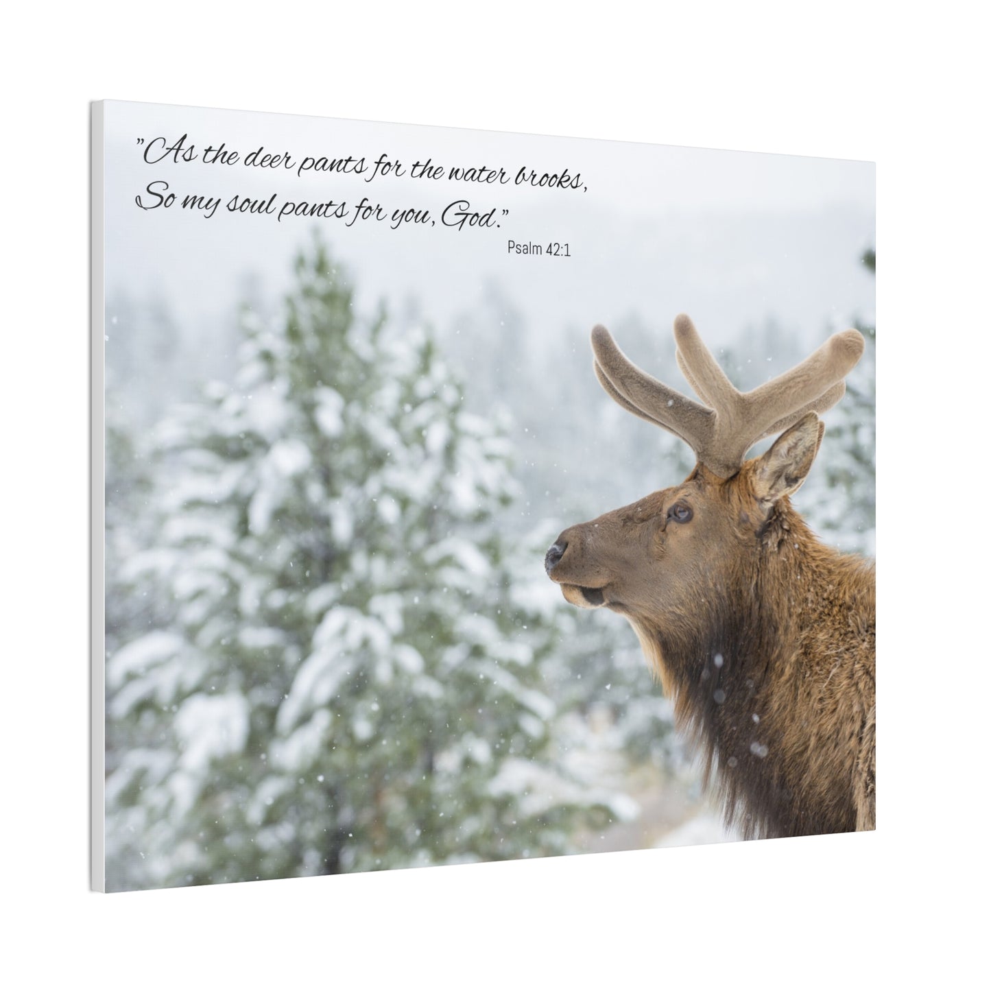 Wall Art Canvas - Deer in Snow with Psalm 42:1 Quote