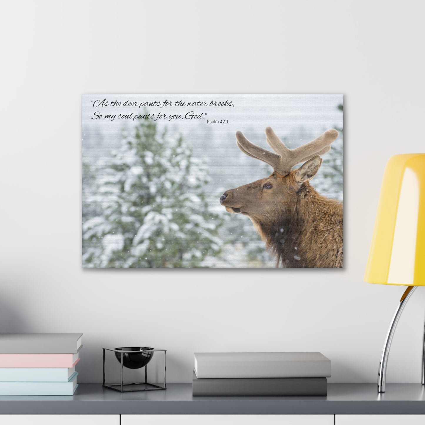 Wall Art Canvas - Deer in Snow with Psalm 42:1 Quote