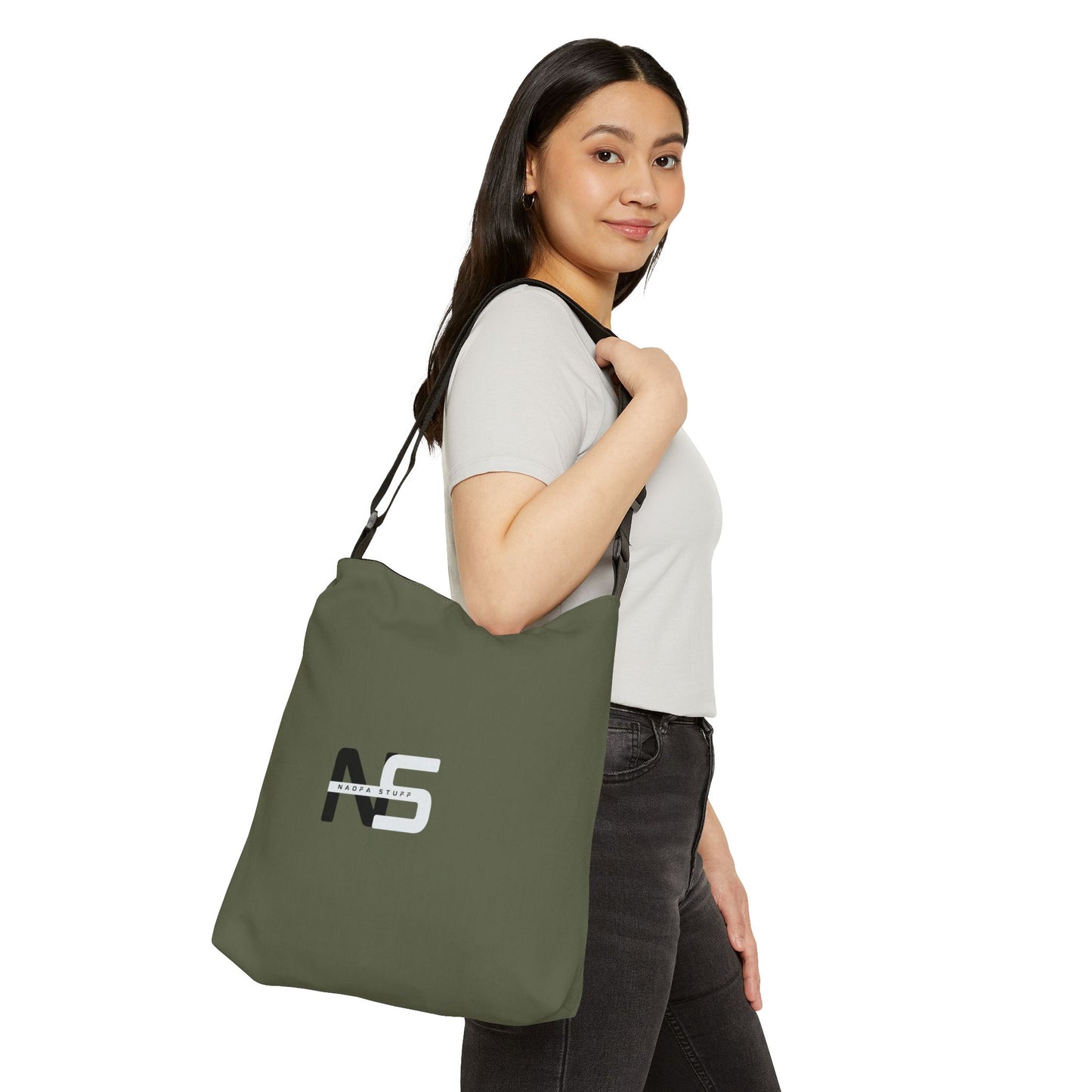 Adjustable Military Green Tote Bag - Naofa Stuff Logo
