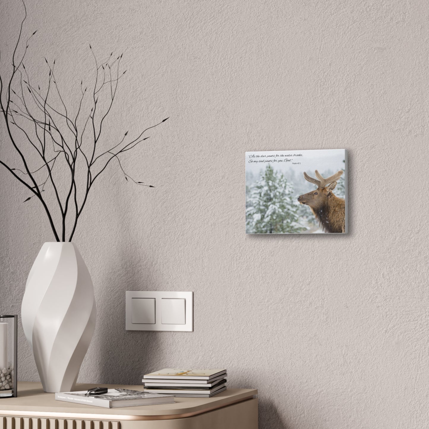 Wall Art Canvas - Deer in Snow with Psalm 42:1 Quote