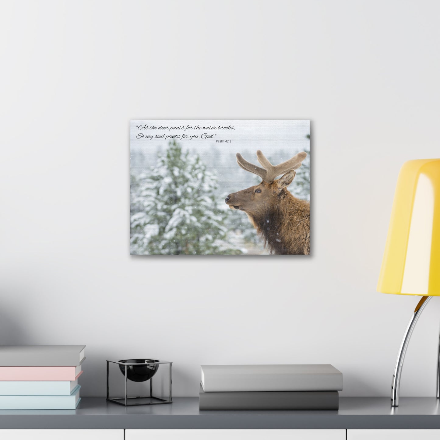 Wall Art Canvas - Deer in Snow with Psalm 42:1 Quote