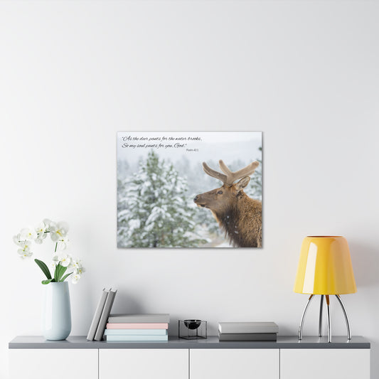 Wall Art Canvas - Deer in Snow with Psalm 42:1 Quote