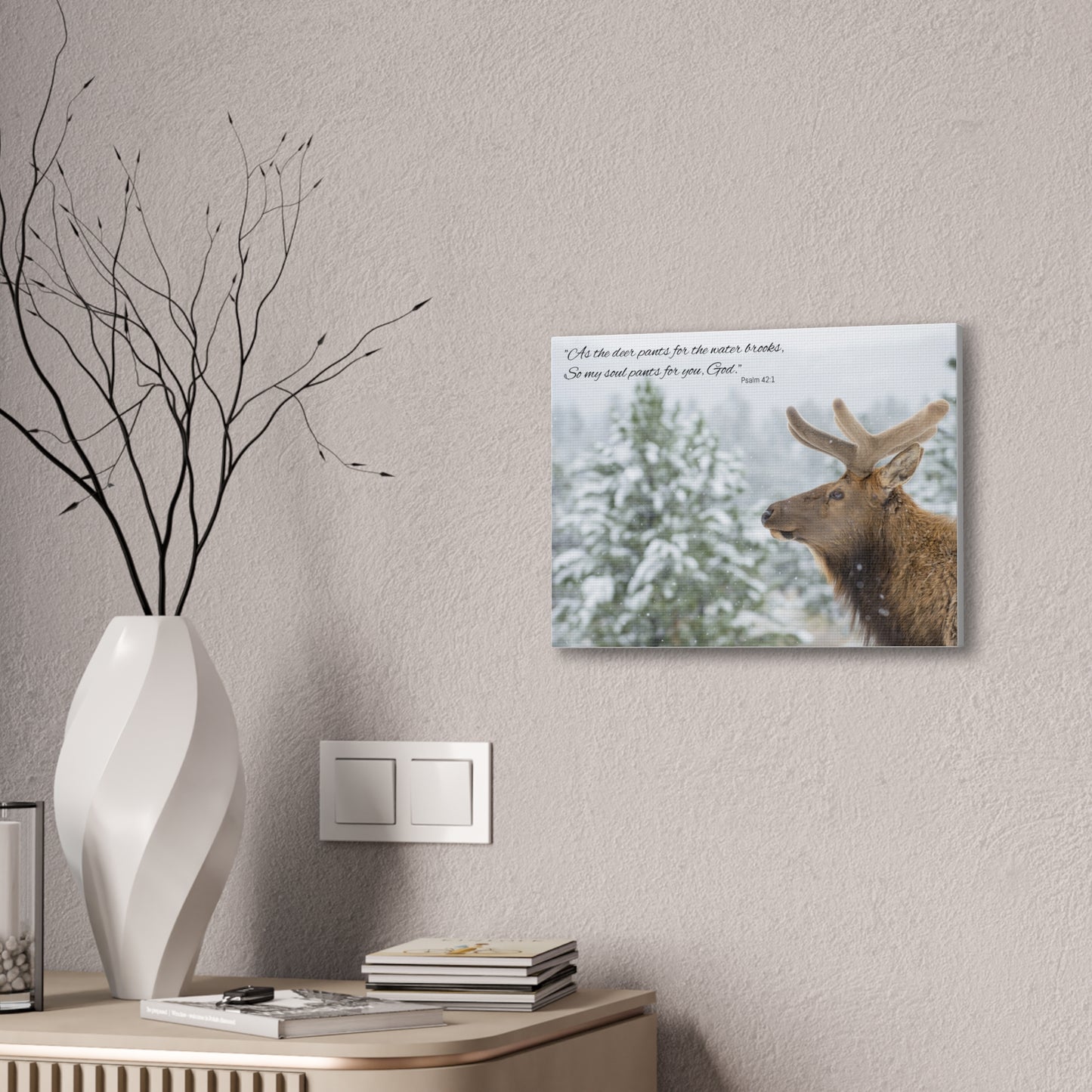 Wall Art Canvas - Deer in Snow with Psalm 42:1 Quote